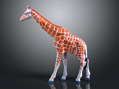 Giraffe Figurine With Orange And White Patches And Blue Hooves On Gray Background 3d model