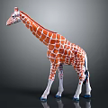 Giraffe Figurine With Orange And White Patches And Blue Hooves On Gray Background