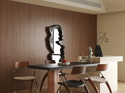 Modern Dining Table And Chair Set With Black Top Wooden Legs And Upholstered Seats 3d model