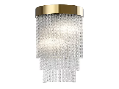 Modern Wall Sconce With Golden Round Top And Transparent Glass Tassels Layered Design 3d model