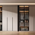 Modern Wardrobe Interior With Glass Doors Hanging Clothes And LED Lighting Storage