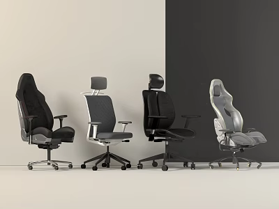 Modern Office Chairs With Adjustable Backrest And Wheel Base In Various Colors 3d model