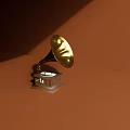 Vintage Golden Gramophone With Classic Horn Design On Warm Brown Background