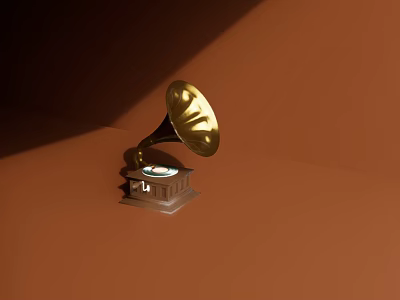 Vintage Golden Gramophone With Classic Horn Design On Warm Brown Background 3d model