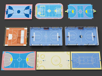 Various Basketball Court Floor Designs With Different Color Schemes And Layouts 3d model