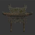 Ancient Chinese Pavilion With Traditional Tiled Roof And Curved Eaves Wooden Structure