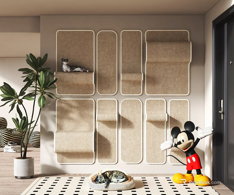 Wall Mounted Multi Level Cat Climbing Frame for Indoor Cat Play and Rest 3d model