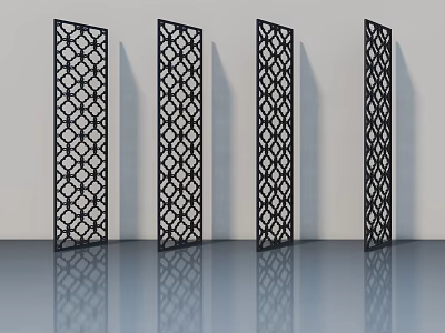 Modern Black Swing Doors With Geometric Lattice Pattern And Reflective Surface 3d model
