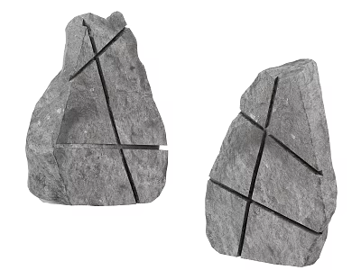 Natural Stone Wood Decorative Pieces With Crossed Lines And Textured Detail 3d model