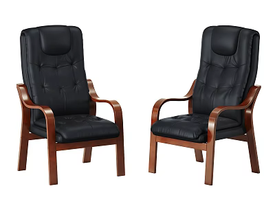 Comfortable Black Leather Office Chair with Wooden Armrests and Padded Backrest 3d model