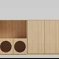 Wooden File Cabinet With Open Shelf Circular Grille Doors And Storage Compartments