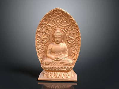 Hand Carved Wooden Buddha Sculpture With Intricate Patterns And Lotus Base 3d model