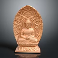 Hand Carved Wooden Buddha Sculpture With Intricate Patterns And Lotus Base