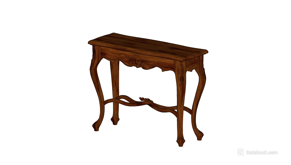Elegant Traditional Wooden Console Table Design With Carved Details And Curved Legs 3d model 