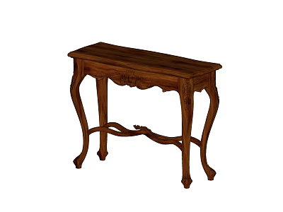 Elegant Traditional Wooden Console Table Design With Carved Details And Curved Legs 3d model