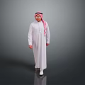 Man In White Thobe And Pink Ghutra Standing With Glasses On Gray Background