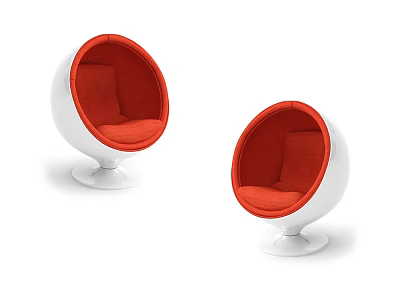Stylish Spherical Leisure Chairs Featuring White Exterior Red Cushion And Round Base 3d model