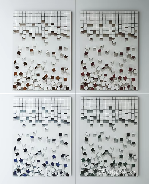 Modern Abstract Wall Art With Colorful Square Panels For Interior Decor 3d model