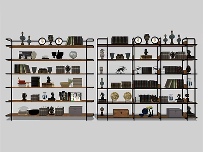 Stylish Multi Shelf Bookshelf with Books Decorative Items and Storage Boxes 3d model