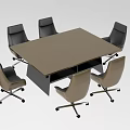 Modern Rectangular Conference Table With Six Rolling Office Chairs And Grey Black Upholstery 3d model
