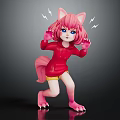 Pink Cat Like Character With Red Hoodie And Yellow Shorts Lightning Bolts And Playful Pose