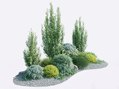 Garden Plant Combination With Tall Shrubs Low Herbs Decorative Rocks And Gravel Ground 3d model
