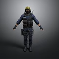 SWAT Character in Blue Uniform With Yellow Helmet and Tactical Vest Standing Pose 3d model