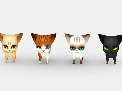 Colorful Cartoon Cats With Different Fur Colors And Big Eyes 3D Character Design 3d model