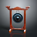 Traditional Decorative Gong With Intricate Dragon Carvings On Wooden Stand