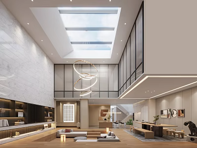 Loft Living Room With Skylight And Modern Decor 3d model