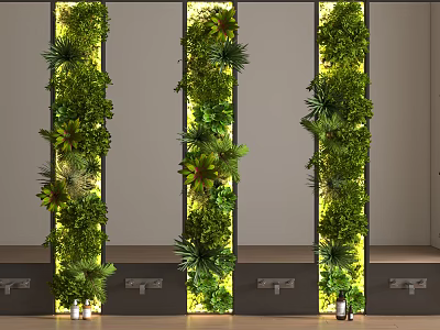 Indoor Vertical Living Plant Wall Decorative Design With Lighting For Home Interior 3d model