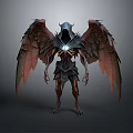 Hooded Winged Fantasy Demon Creature With Glowing Chest And Dark Red Wings