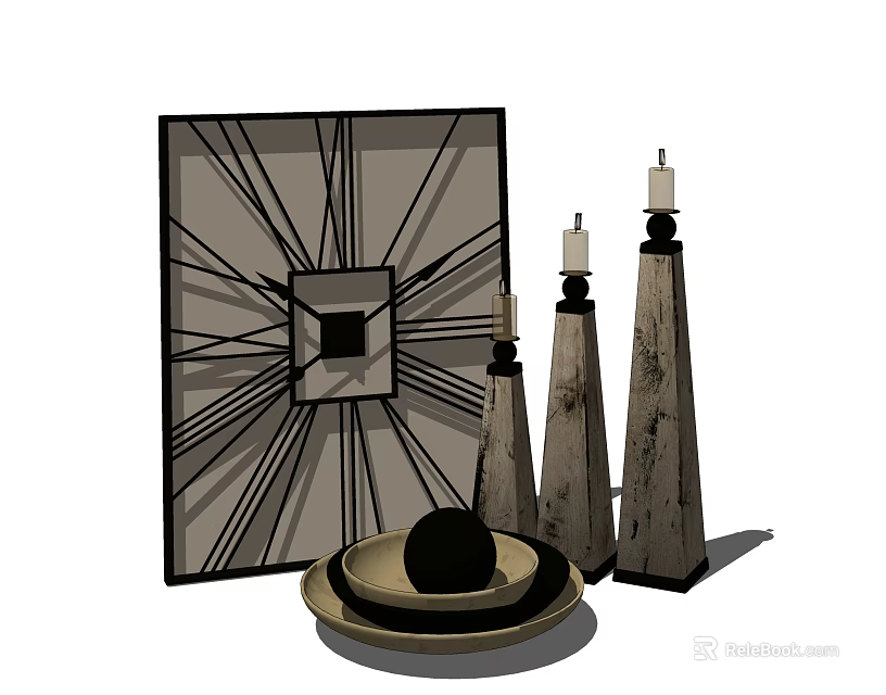 Modern Decorative Ornament Set With Wall Clock Candle Holders Tray And Sphere Decoration 3d model 