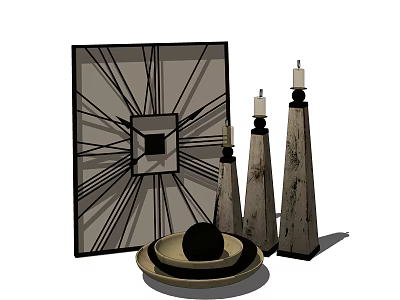 Modern Decorative Ornament Set With Wall Clock Candle Holders Tray And Sphere Decoration 3d model