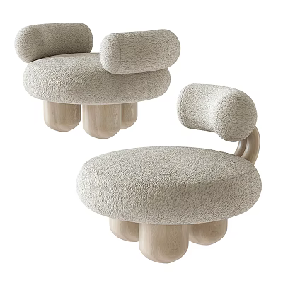 Light Beige Single Seater Sofa with Rounded Armrests Soft Fabric and Wooden Legs 3d model