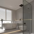 Modern Bathroom Interior With Double Sink Vanity Backlit Mirror And Bathtub