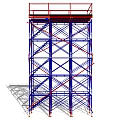 Scaffolding Structure With Red Guardrails Blue Frame And Metal Stairs