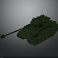 Detailed Green Military Tank Model With Long Cannon Tracks And Top Antennas