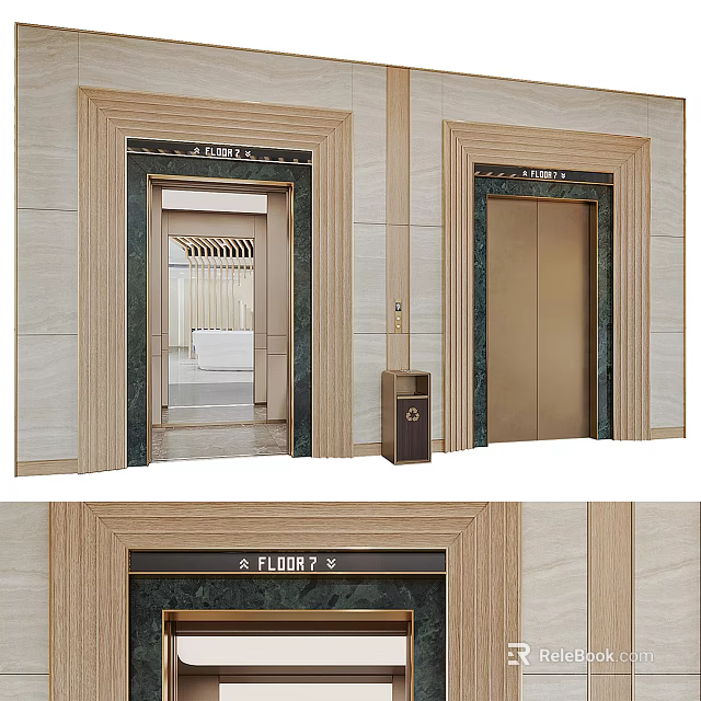 Luxury Elevator Design With Marble Frame And Polished Brass Door In Elegant Building Interior 3d model 
