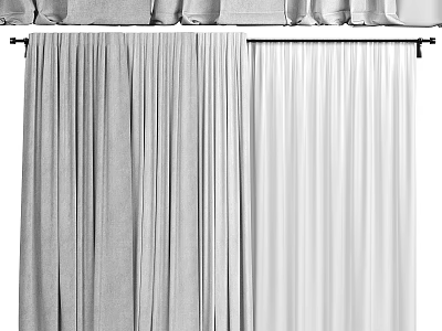 Gray and White Curtains on Rod Modern Window Design with Soft Fabric and Elegant Drapery 3d model