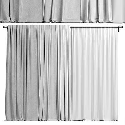 Gray and White Curtains on Rod Modern Window Design with Soft Fabric and Elegant Drapery 3d model
