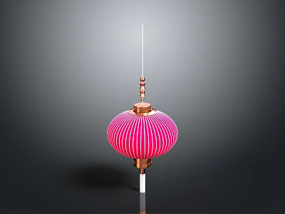 Traditional Pink Striped Decorative Lantern With Golden Top And White Base 3d model