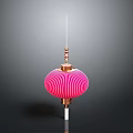 Traditional Pink Striped Decorative Lantern With Golden Top And White Base