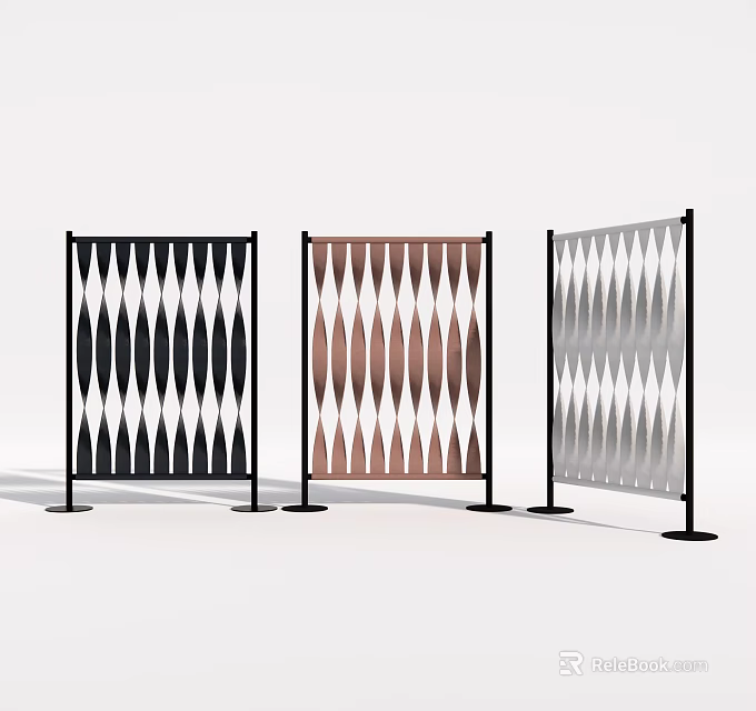Modern Room Dividers With Geometric Patterns In Black Brown And Silver 3d model 