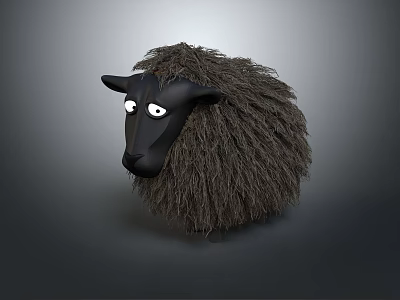 Black Sheep Character With Fluffy Wool And Expressive White Eyes 3d model