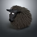 Black Sheep Character With Fluffy Wool And Expressive White Eyes