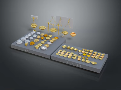 Elegant Household Items Displayed on Trays with Gold and Silver Accents 3d model