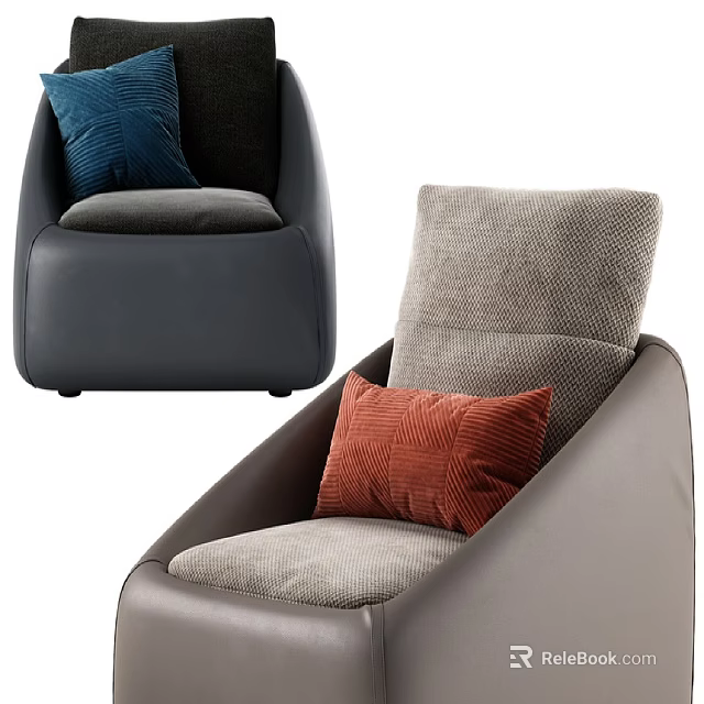 Modern Single Sofa With Colorful Cushions In Blue Gray And Orange Tones 3d model 