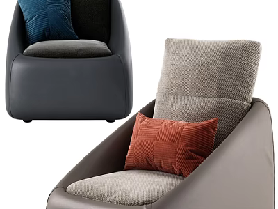 Modern Single Sofa With Colorful Cushions In Blue Gray And Orange Tones 3d model
