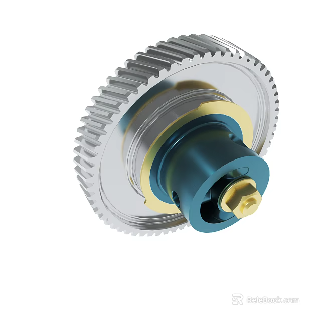 Silver Gear Mechanical Structure With Blue Component And Gold Accent 3d model